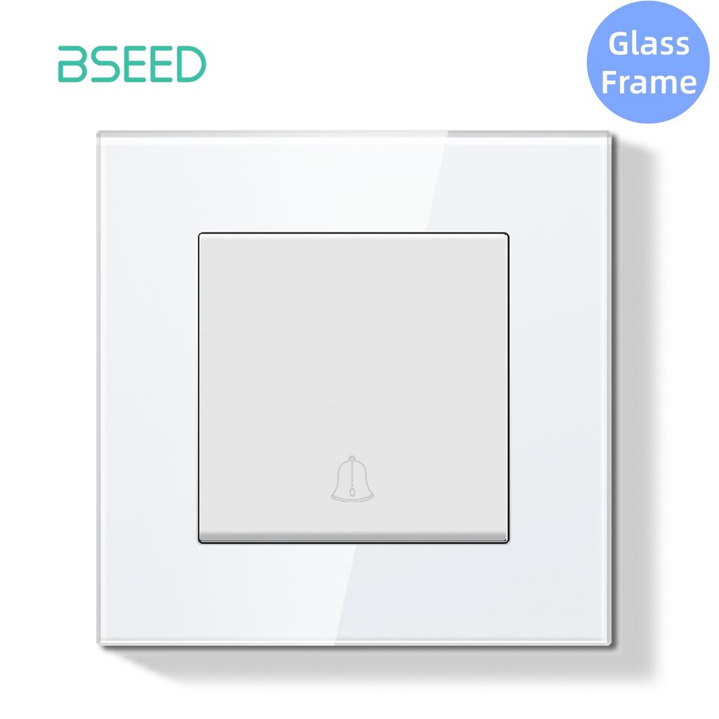BSEED Mechanical Doorbell Switch Push Button Wall  Switch Glass/Plastic Frame EU Standard White Black Gary Gold Reset Switch
