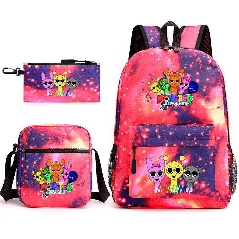 Rhythm box game merchandise student bag sprunki cartoon starry sky backpack leisure bag 3-piece set D