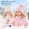 3Pcs/Set Pom Pom Knitted Scarf Gloves Set Soft Cozy Winter Hat Scarf Gloves Kit  2-5Y Baby Kids