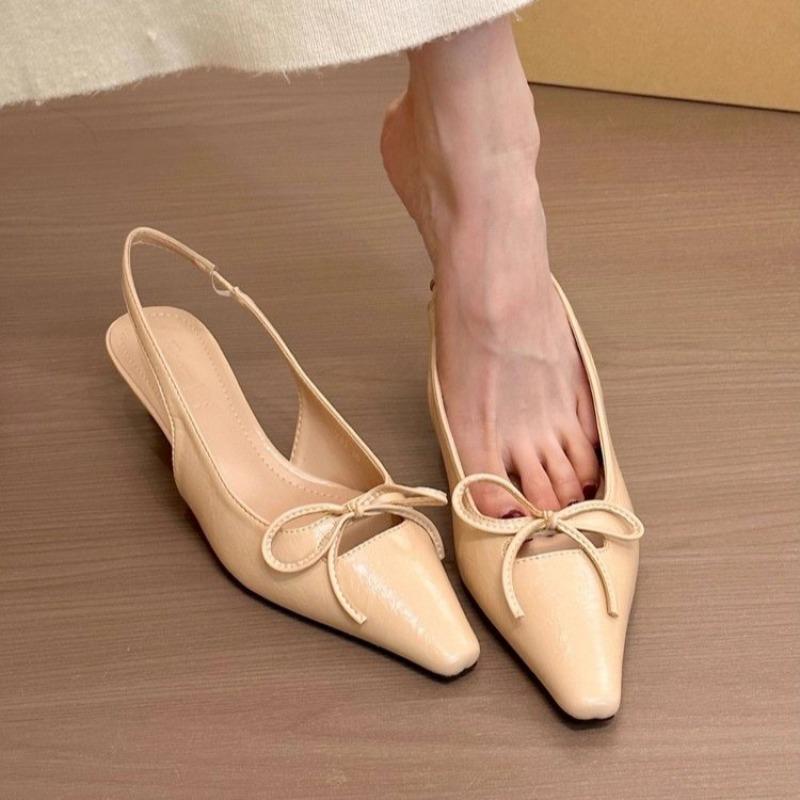 

Fashion Bao Head Thin Heel Sandals Pointed Head Shallow Mouth Butterfly Knot Set Foot Anti-slip Wear-resistant Low Heel Shoes 40