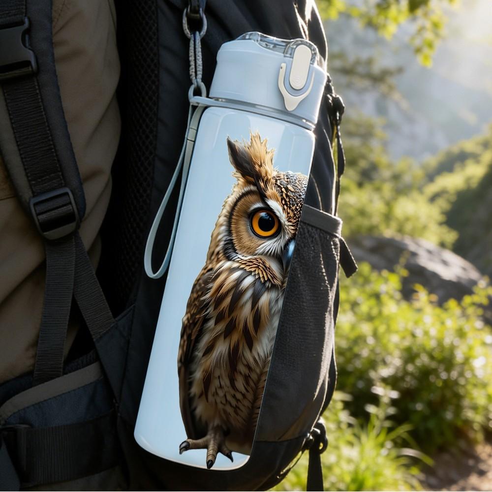 1PC Dark Owl Wild Bird Animal Print 750ml Color Plastic Sports Water Bottle Leakproof Flip Straw Lid Suitable for Sports Office Home Use