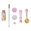 Sealing Stamp Kit Clear Pattern Macaron Color Wooden Handle Retro Wax Sealing Stamp with Sakura Brooch for Gifts