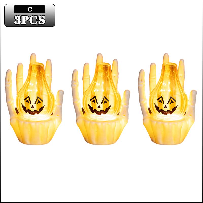 1-10PC Lighted Halloween Ghost Hand Holding Eyeball Pumpkin Battery Operated Lamp Scary Haunted House Trick or Treat Party Decor