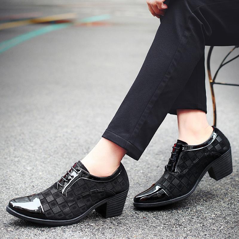 Men High Heels Blue Derby Red Wedding Dress Dance Shoes Business Elevator Shoes Black Formal Tuxedo Shoes Large Size