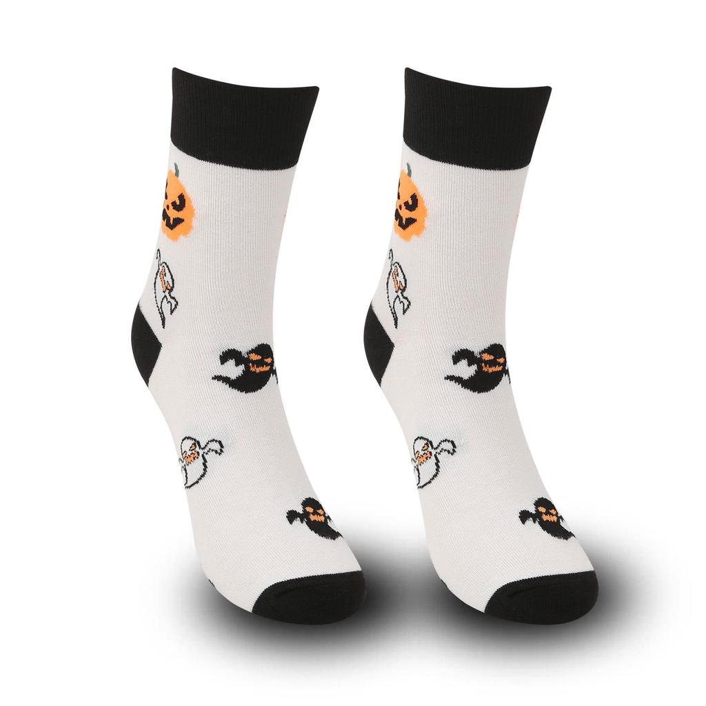 Plus Size Halloween Pumpkin Witch Funny Casual Mid-Calf Socks for Men & Women