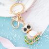Owl-Shaped Keychain with Enamel Accents Sparkling Rhinestone Car Key Ring for Women Wisdom Symbol Pendant for Bags Keys