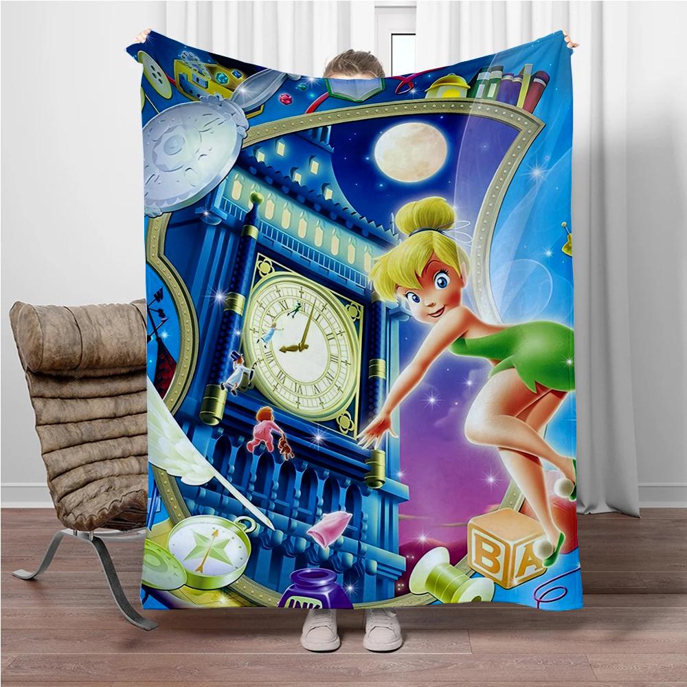 Disney Cartoon Tinker Bell Flannel Blanket Warm Soft Throw Thick Picnic Blankets for Bed Bedspread Sofa Decor Kids Boy Girl Gift
