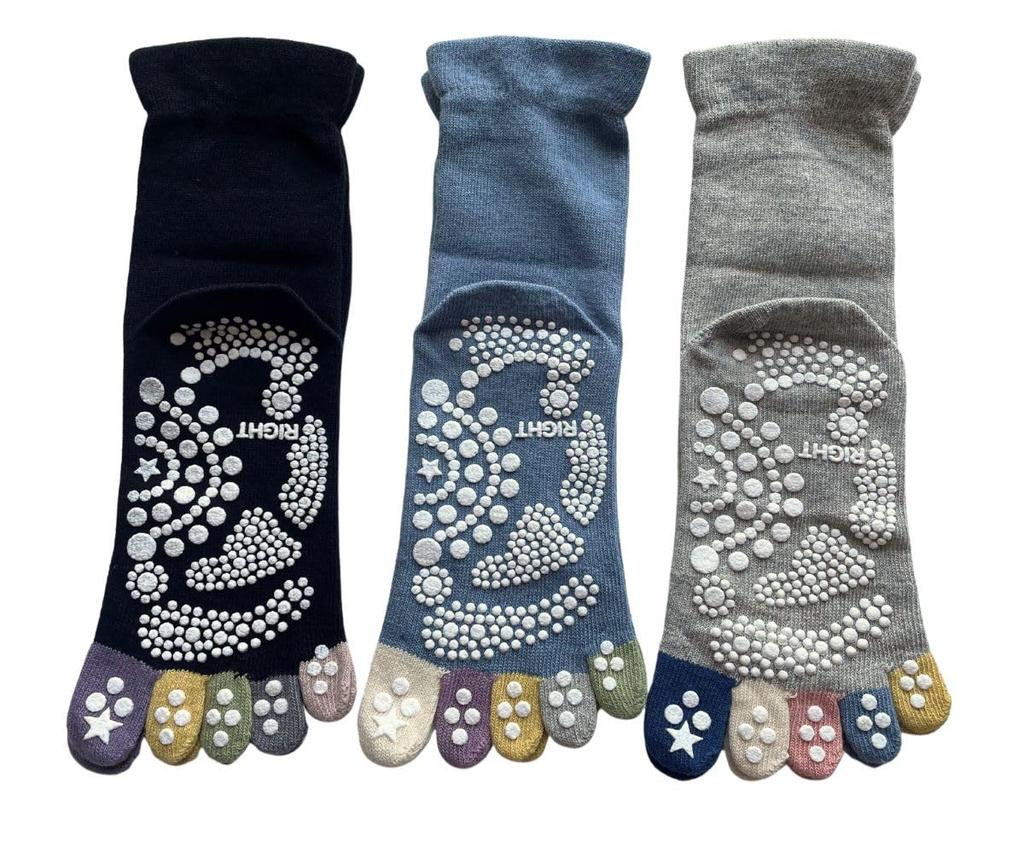 Yoga Loose Elastic Cotton Set Women's Five-Toe Socks, Sports, Non-Slip, Socks, Fit, Cuffs, Blend, 3-Pair (Colors Available)