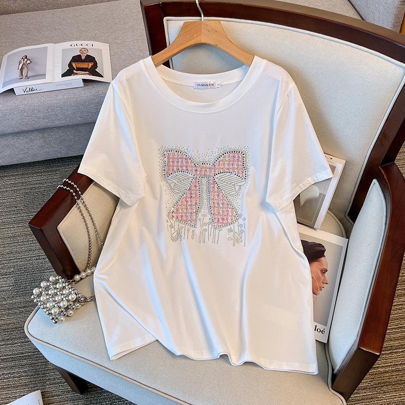 Plus Size Round Neck Mid-Length Loose Short-Sleeve Women's T-Shirt (Sizes 200/300/350 jin) - Style 6509