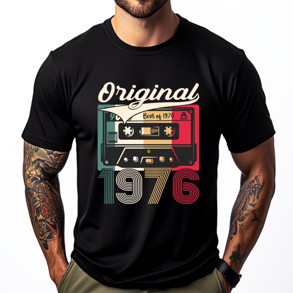 48th Birthday Man Woman 1976 Cassette Mens Shirts Graphic Tee Male Mens T Shirt Printing Luxury Brand Clothes