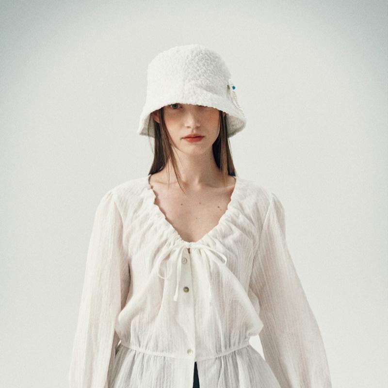 Allincomplete Pearl Crinkle Bucket Hat White