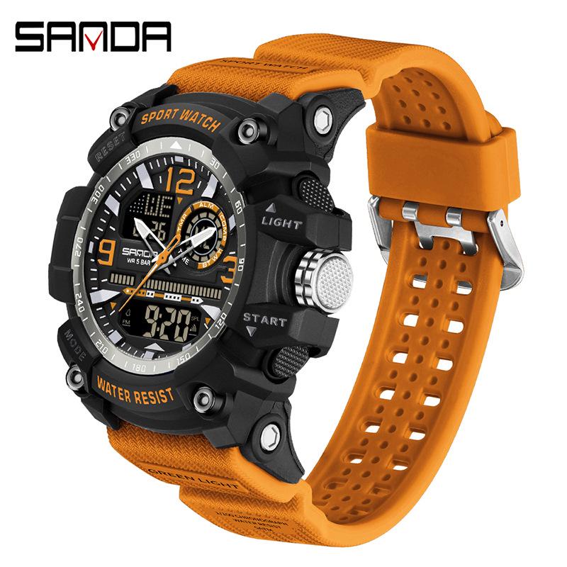 

SANDA Молодежный тренд Черные Технологичные Многофункциональные Водонепроницаемые Ударопрочные Мужские Электронные Часы