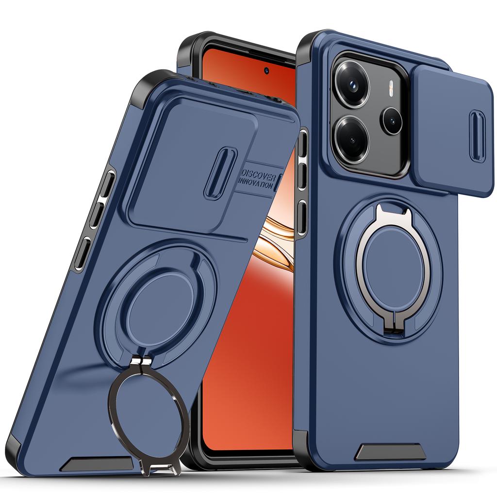 Magnetic Metal Ring Stand Case For Xiaomi Redmi Note 14 4G 163.3mm EU 164.8mm Note14 5G 162.4mm Slide Push Window Phone Cover