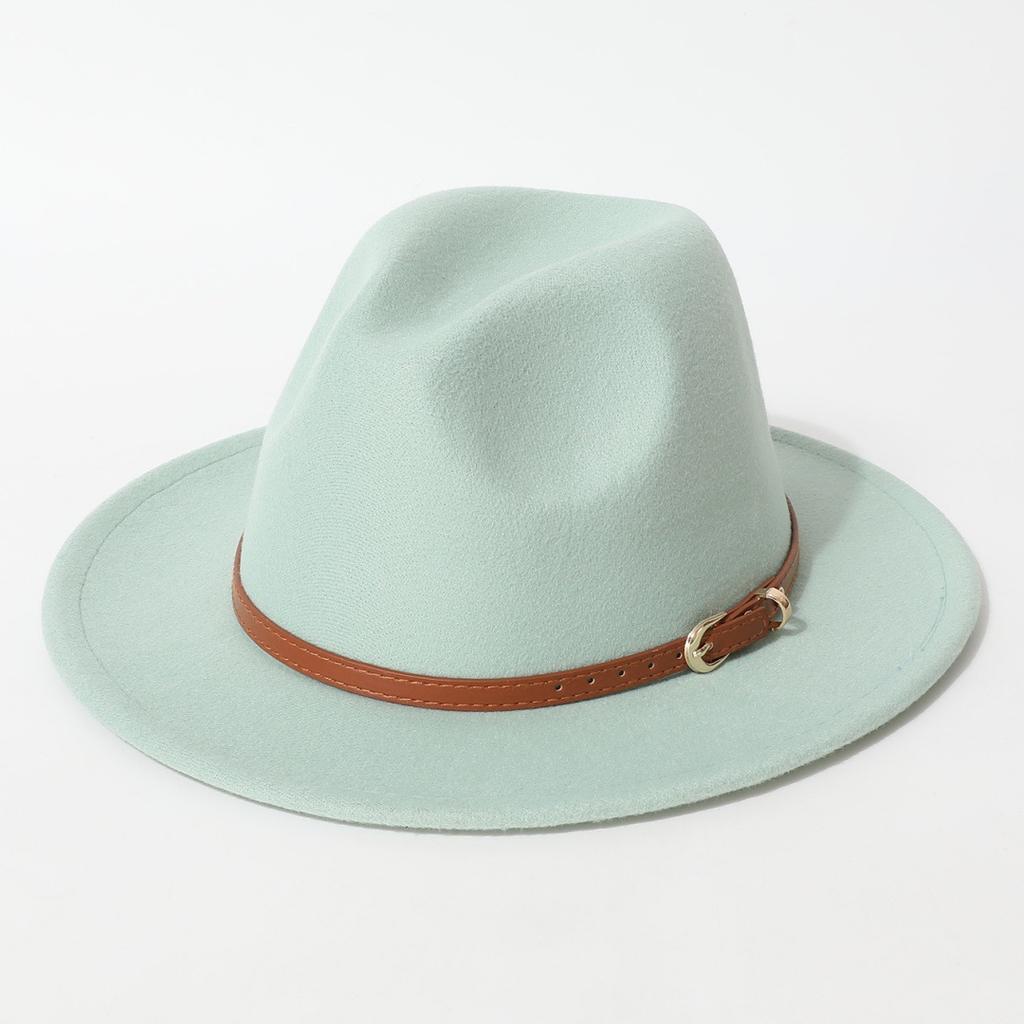 Simple Solid Color Fedora with Belt Buckle, European and American Felt Hat, Parent-child Casual Cowboy Hat, Classic Jazz Hat for Men and Women