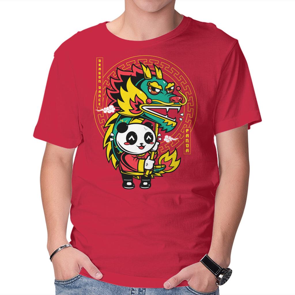 Unisex Crew Neck T-Shirt Dragon Dance Panda Graphic Short Sleeve Casual Tee