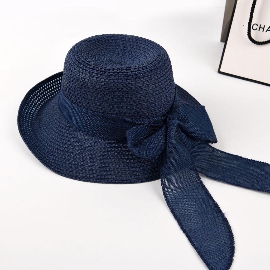 Women's Summer Straw Hat with Bow & Wide Upturned Brim