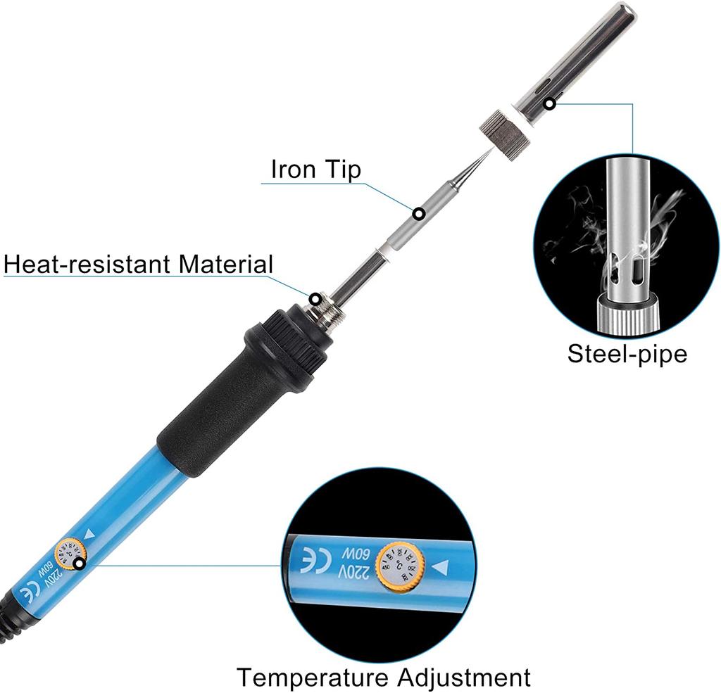 60W Electric Soldering Iron Gun Stand Tool Tweezers Kit Solder Welding Pen Welder