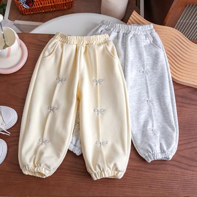 Toddler Girls Pants Autumn New Pearl Bowknot Embroidery Baby Girls Sport Pants Loose Elastic Waist Kids Baby Girls Sweatpants