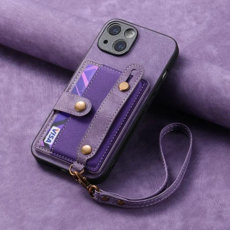 Wrist Strap PU Leather Stand Phone Case for IPhone 13 12 Mini 16 15 14 11 Pro Max XS X XR 8 7 Plus Wallet with Card Holder Cover