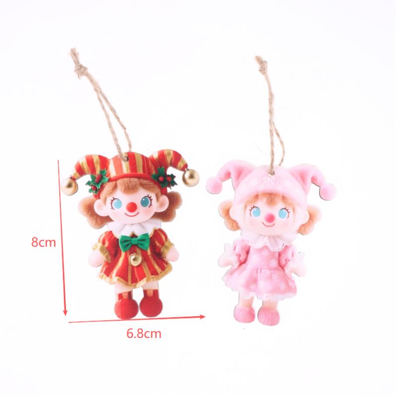 12/24Pcs Colorful Christmas Doll Pendants 2D Printed Wooden Ornaments Courtyard And Festival Party Decorations