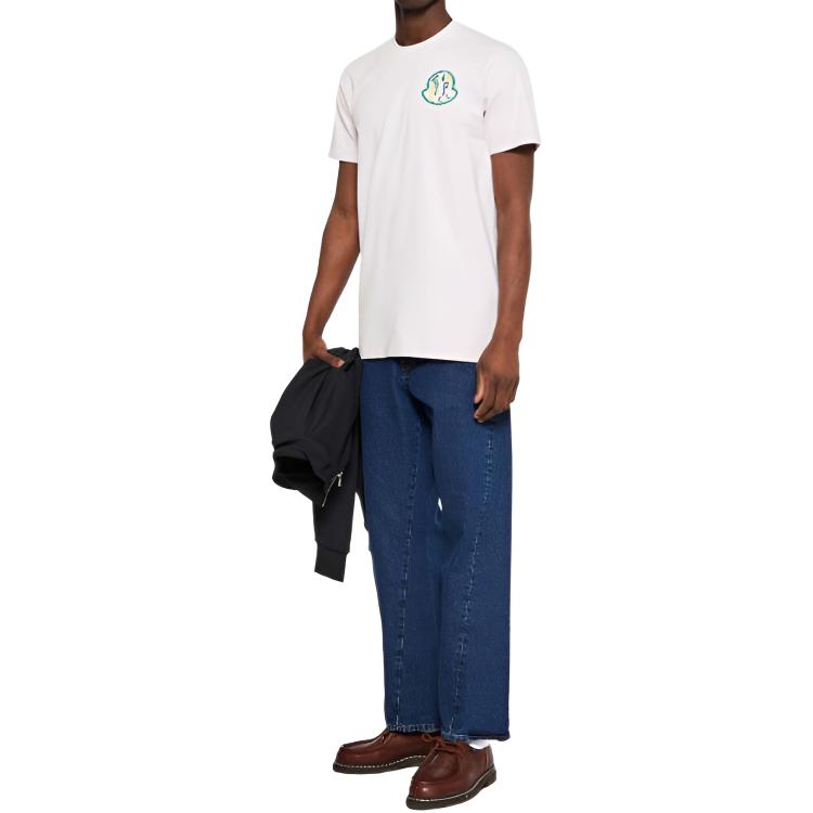 Moncler Solid Color Cotton Logo Round Neck Pullover Short Sleeve T-Shirt Men T-Shirts Pink J10918C000178390T506