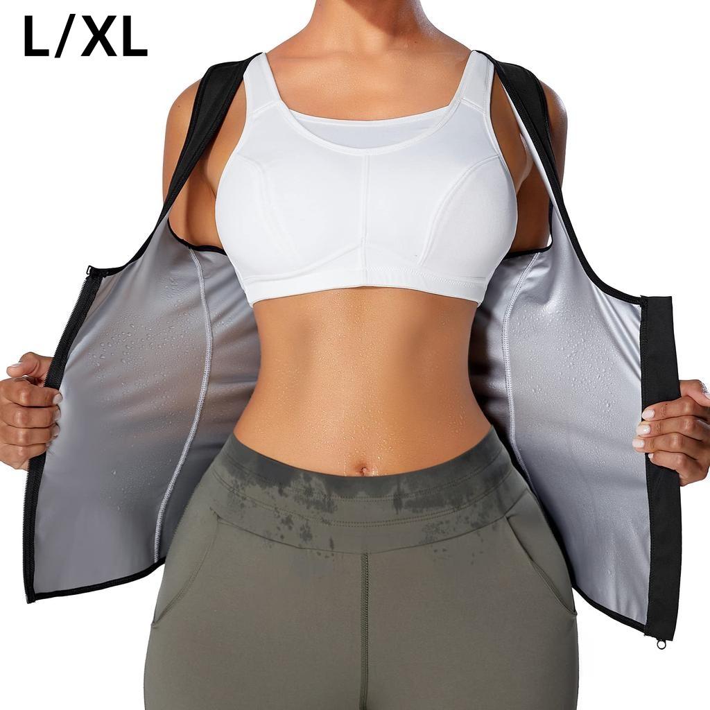 Women Sweat Vest Workout Top Fitness Running Vest Zipper Sauna Shirt Silver Coated Sweatshirt Fat Burning Exercise Sport Apparel Plus Size Gym Vest