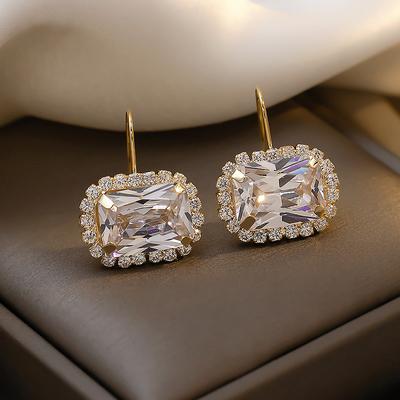 Huitan Simple Square Crystal Cubic Zirconia Drop Earrings Wedding Accessories for Women Silver Color/Gold Color Fashion Jewelry