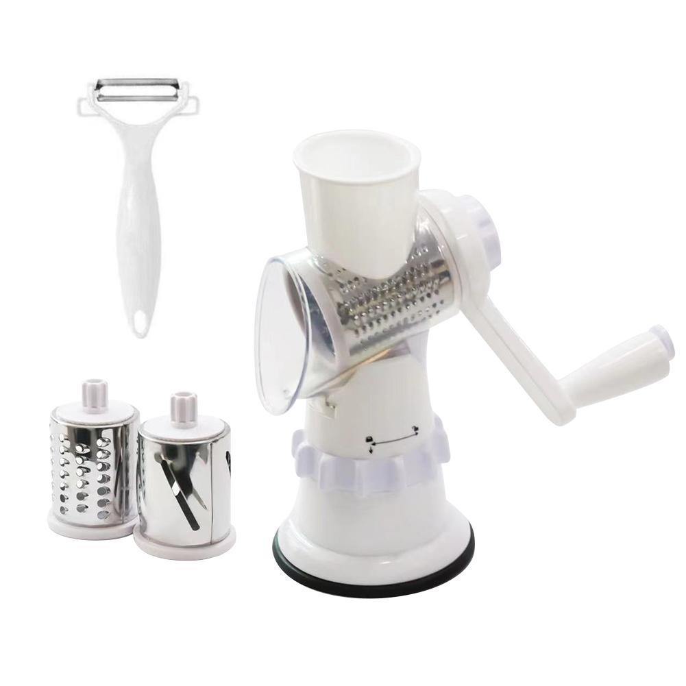 Hand-Crank Vegetable Cutter & Slicer Manual Kitchen Cheese Chopper Machine With 3 Adjustable Sharp Drums Multi-Function Garlic Potato Shredder