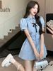 Women's College-Style Puff Sleeve Shirt Dress - Summer 2026 Petite Short Skirt Suit