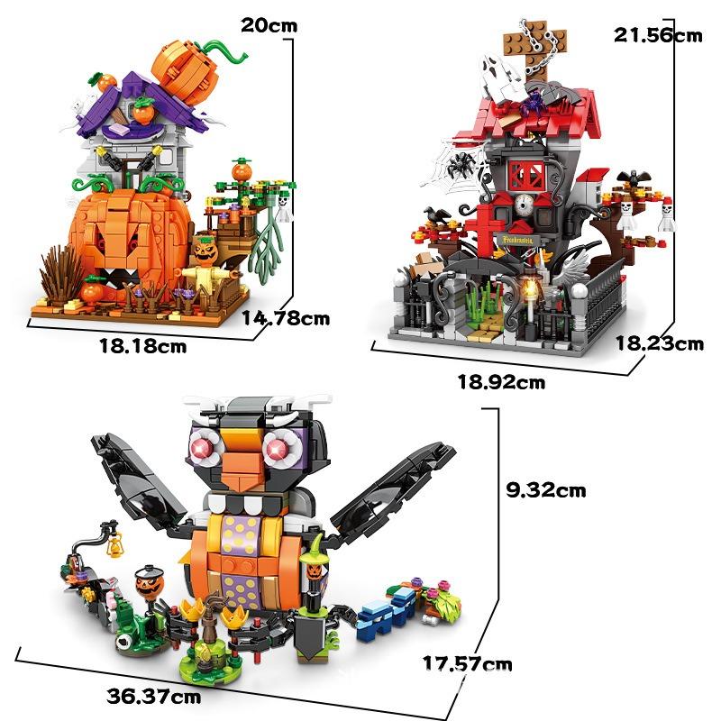 Halloween Gifts Small Particle Building Blocks, Pumpkin Houses Ghost Houses, Scene Building Blocks, Children's Intelligence Development, Assembly Toys