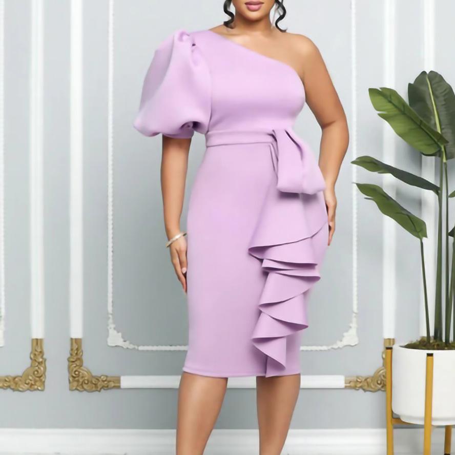 JKASHDK Moda mujer Verano Primavera Color sólido Estampado Mangas 1/2 Cintura alta Vestidos de cóctel y noche