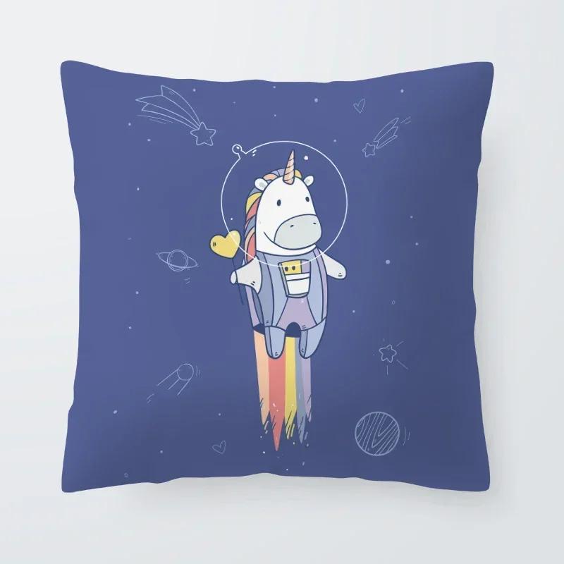 Astronaut Cat Planet Text Pillowcase Decoration Living Room Bedroom Sofa Pillowcase Creative Fun Cartoon Cushion Cover