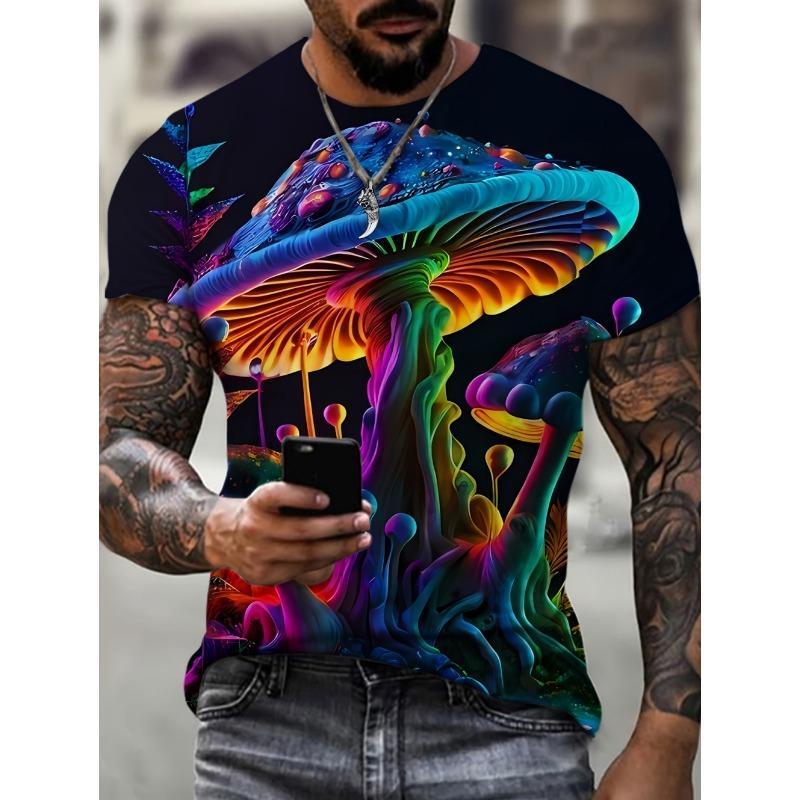 Funny Summer Men's 3D Mushroom Print T-Shirts Psychedelic Colors Streetwear Tee Casual Fashion Short Sleeves Top Mens Clothing