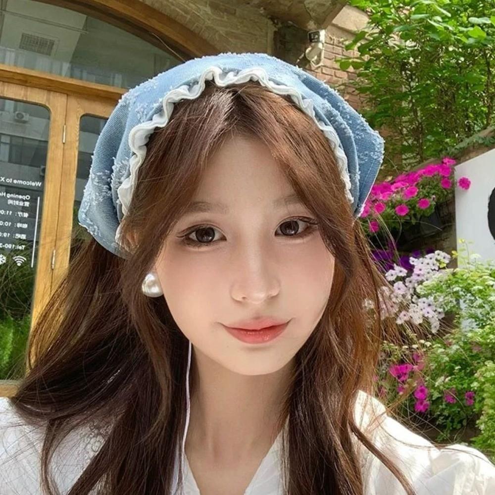 Turban Triangle Scarf Denim Headscarf Retro Star Hair Scarf  Party