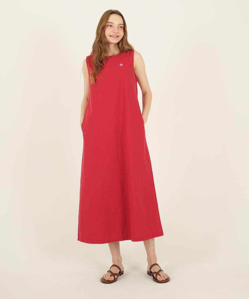 THE-ABON Women'S Summer Cotton Sleeveless Long Dress Beige