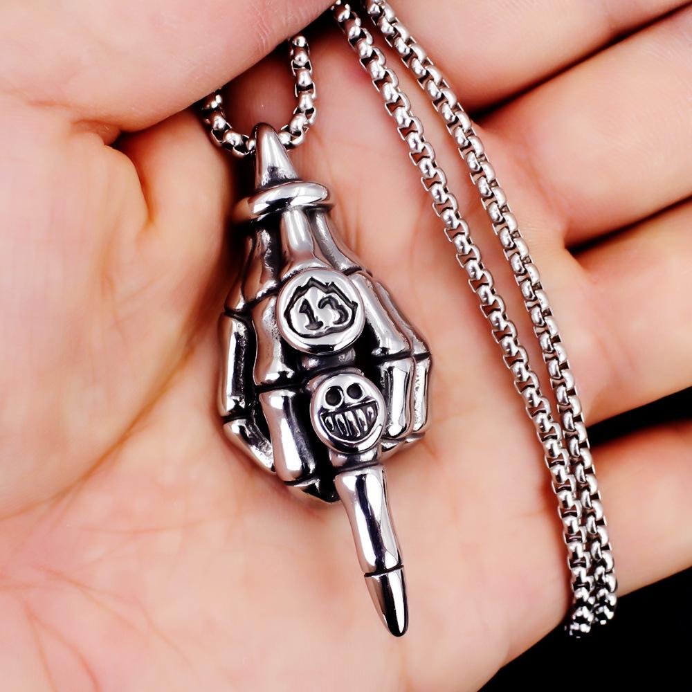 Necklace Hip Hop Versatile Skull Gesture Men and Women Casual Couple Pendant