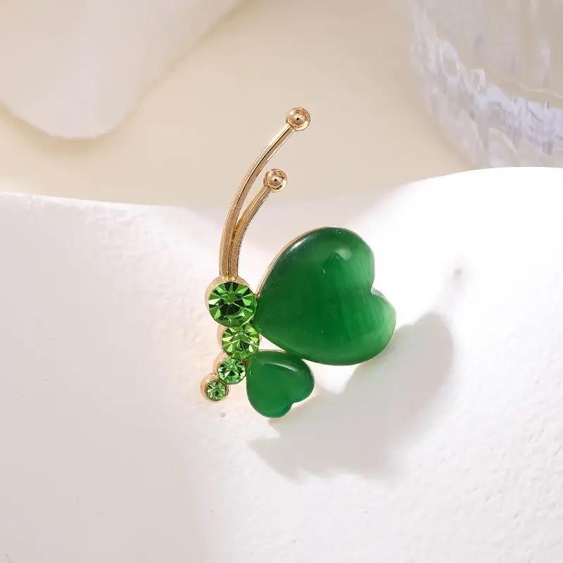 Emerald Cat's Eye Butterfly Brooch