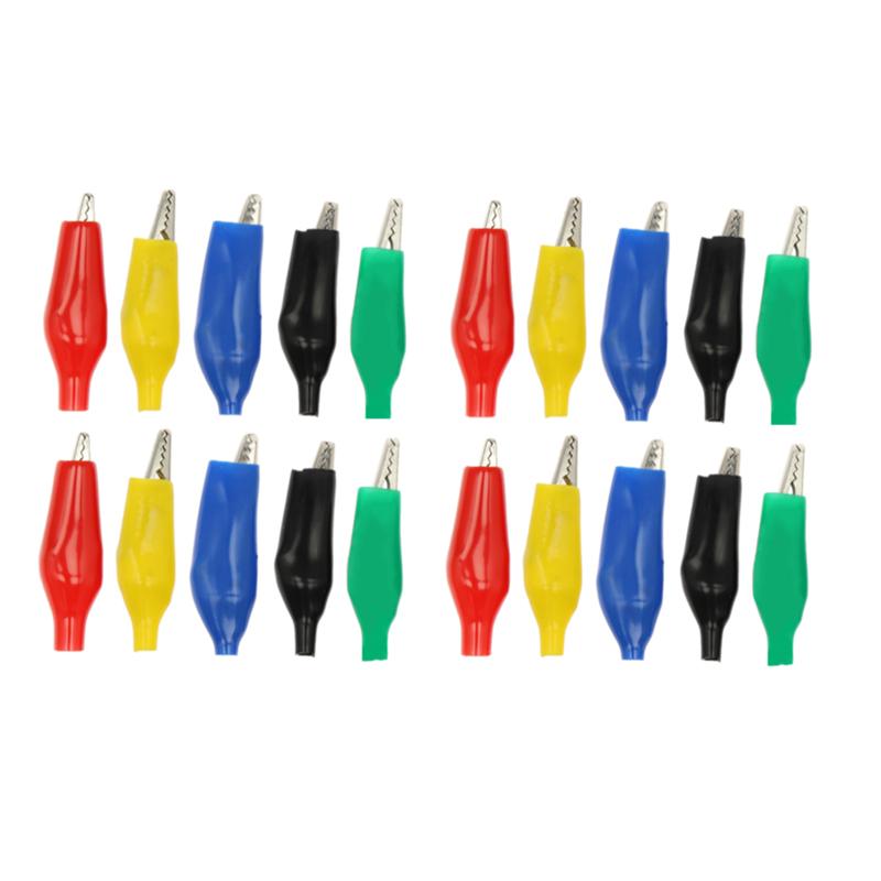 20 Pcs Crocodile Type Clip 28MM Black Red Blue Black Yellow Soft Plastic Coated Testing Probe Mini Alligator Test Clips