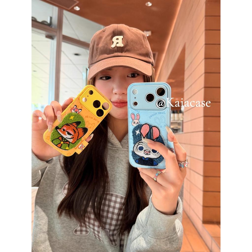 Fun Ins Cartoon Embroidery Fox Rabbit Tag for Apple 17promax Phone Case Iphone16pro