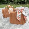 Vintage Rattan Woven Storage Basket with Handle Rectangular Stackable Organizer for Picnics Home Decor Living Room Shelf Baskets