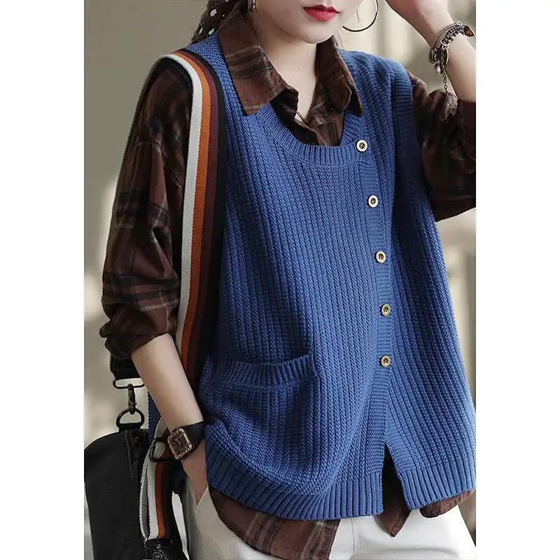 Vest for Women Sleeveless Tops Knitted Sweater Vest Oversize Retro Loose Pullover Casual V-neck Vest