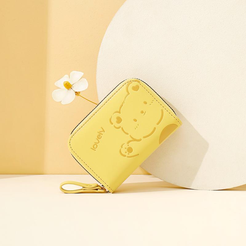 Nou cu fermoar Mini cu sloturi multiple pentru fete Geantă pentru carduri de organe drăguț urs de desene animate Portofel scurt pentru elevi de liceu și gimnaziu Suport card de mână pentru zeiță Cadouri de festival