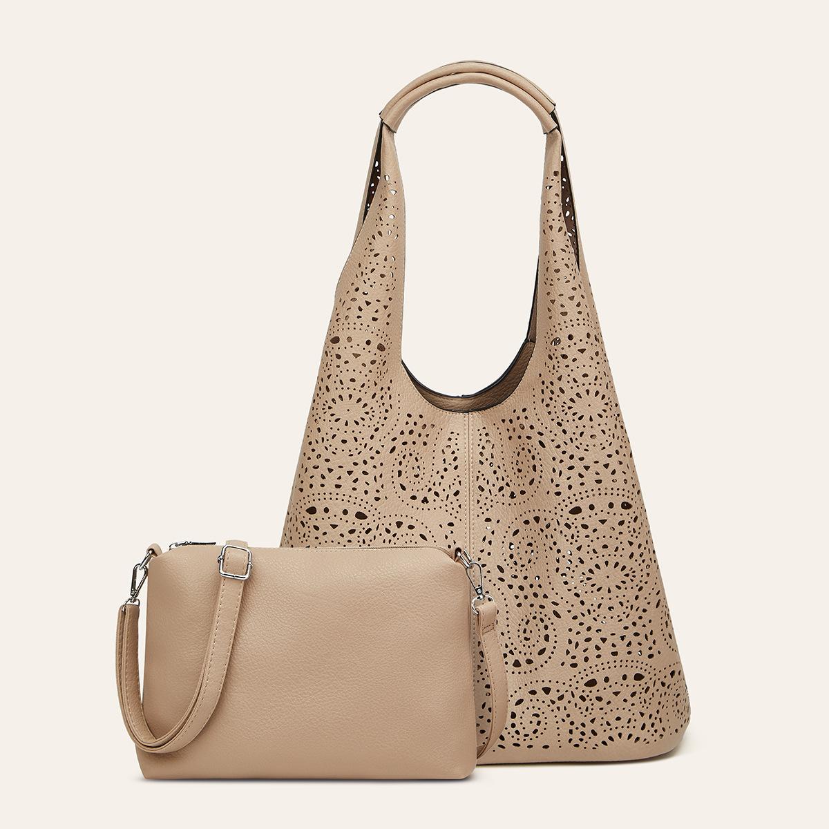 

New laser engraved hollow women s bag niche vegetable basket fashionable tote bag large capacity simple shoulder handbag абрикосовий