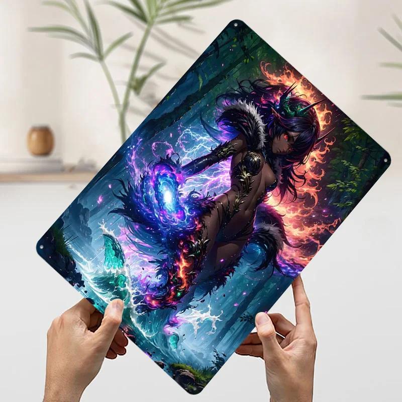 Dark Fantasy Demoness Tin Plaque Poster Customized Wall Art Retro Vintage Metal Signs for Man Cave Home Decor Items Wand Deko