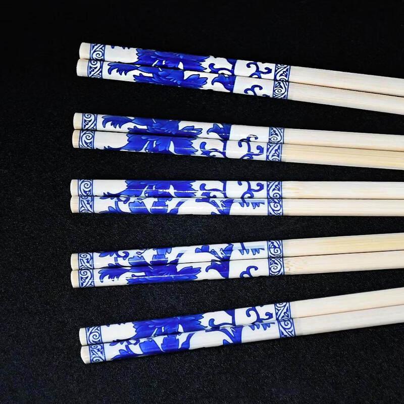 ZISIZ Blue and White Porcelain Disposable Bamboo Chopsticks