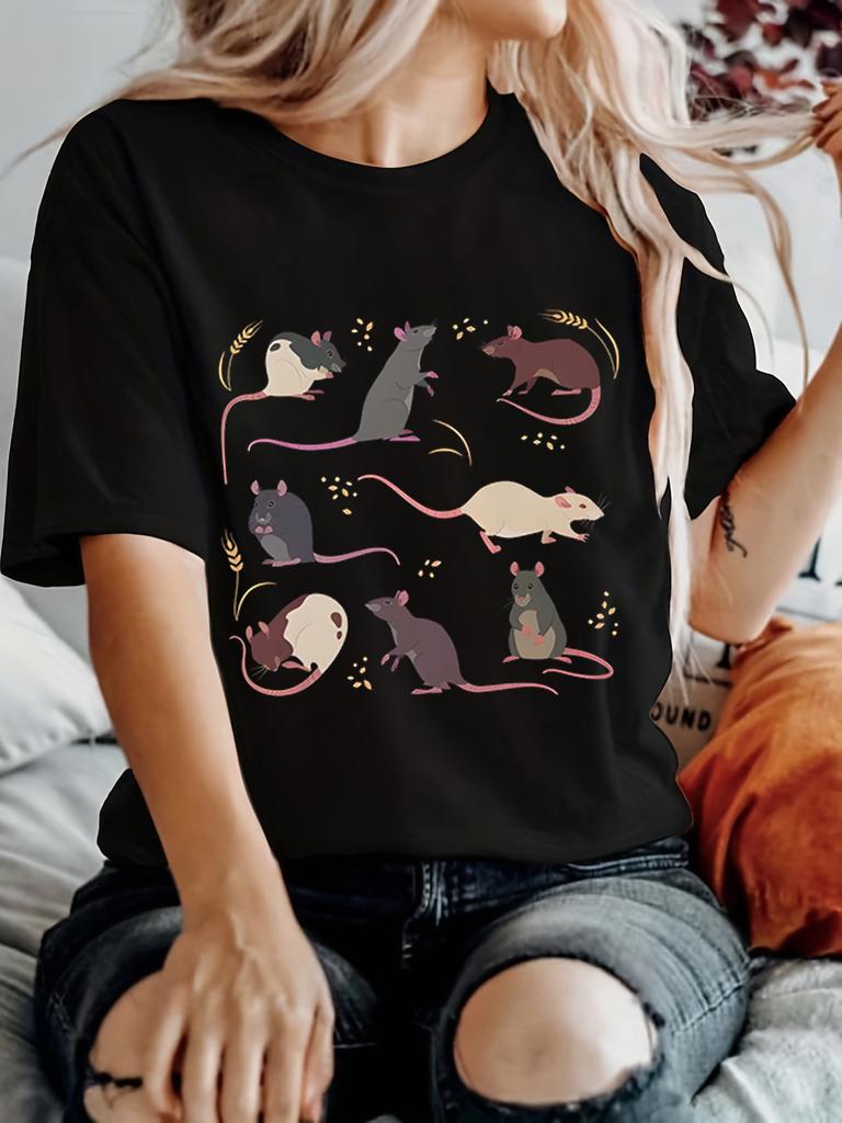 Rat Tshirts Unisex Harajuku Animal Tops Summer Casual Fashion Tshirts Vintage Paddy Print Unisexs Clothing Rat Female Tshirts