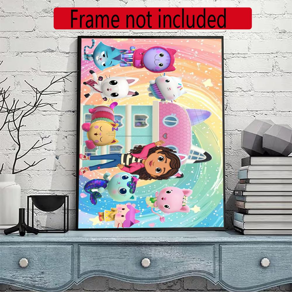 Cartoon Cute Gabbys Diamond Painting Round Diamond Mosaic Rhinestones Diamond Embroidery Craft Kit Wall Decor Without Frame