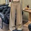 Damen karierte Patchwork-Sweatpants mit weitem Bein, elastischer Bund, lässige Hose