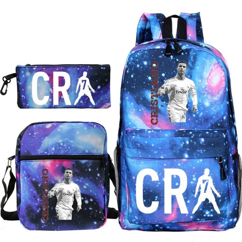 C Ronaldo student bag + small shoulder bag + pencil case three-piece backpack