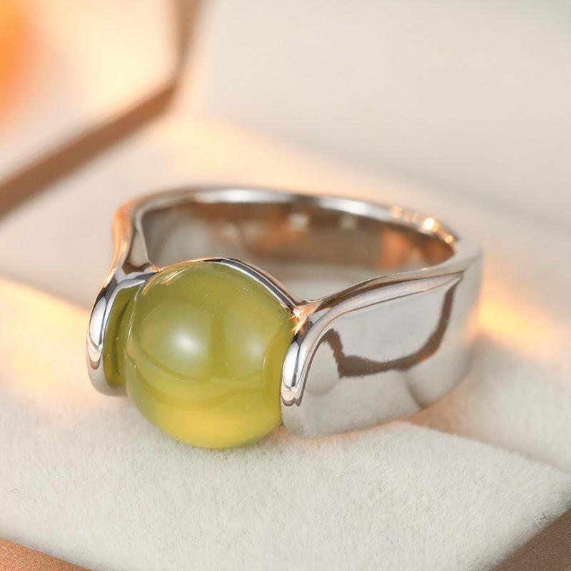 Trendy Inlaid Green Stone Women's Ring Aesthetic CopperColor Geometry Daily Wear Party Jewelry Anniversary Gift